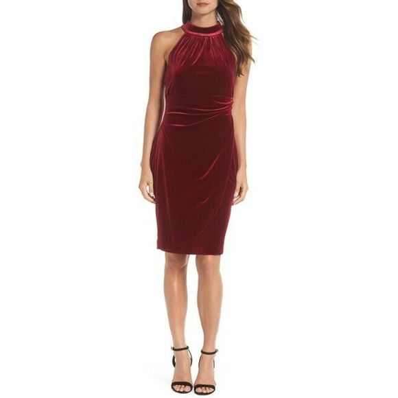 Vince Camuto Dresses & Skirts - Vince Camuto Sheath Dress Velvet Halter Drape Wrap